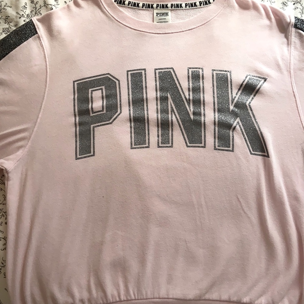 Pink light pink crewneck with gray sparkle large